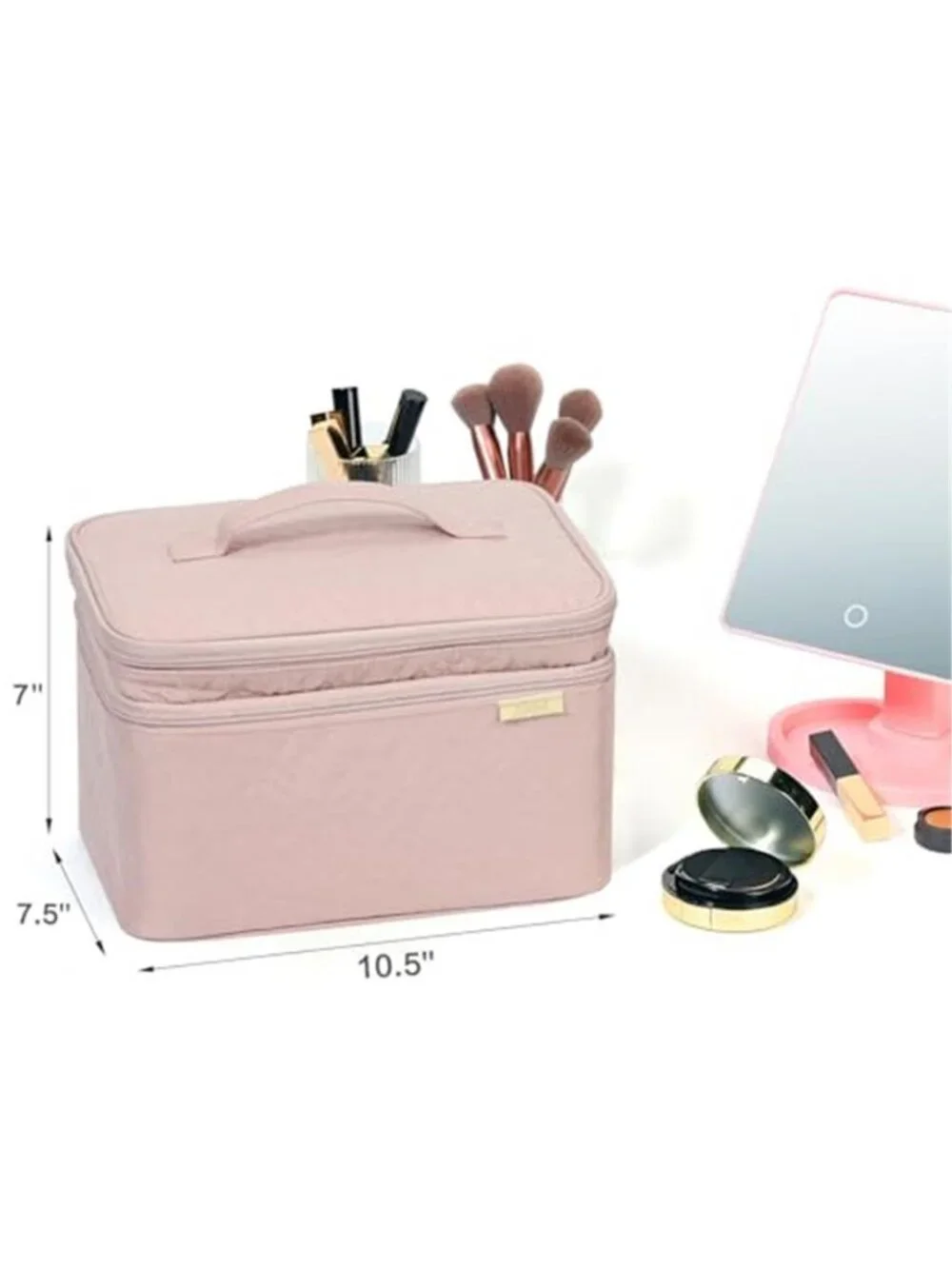 Makeup Train Case Cosmetic Organizer Bag Travel Storage Case Brush Holder